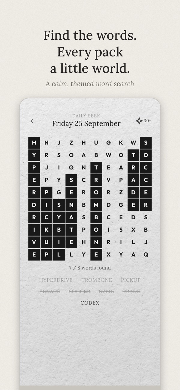 Seek puzzle with words being found